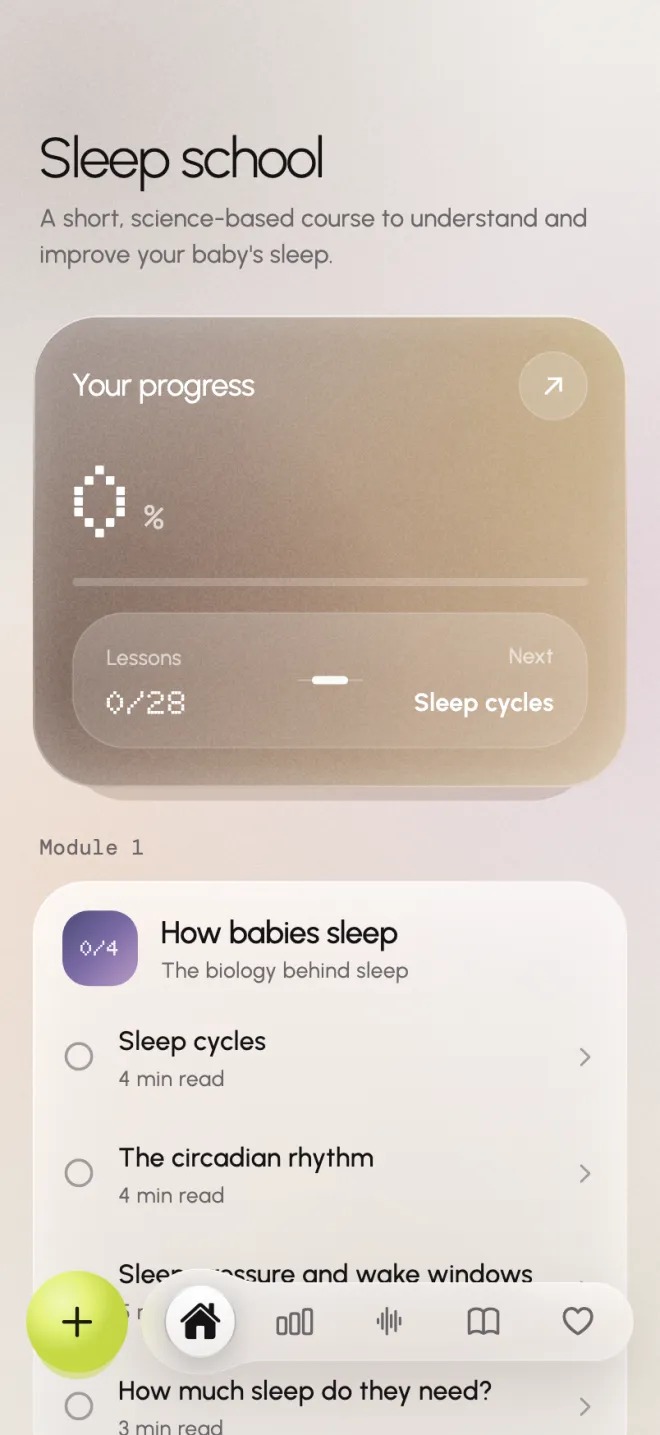 Sleep school screen with the first module