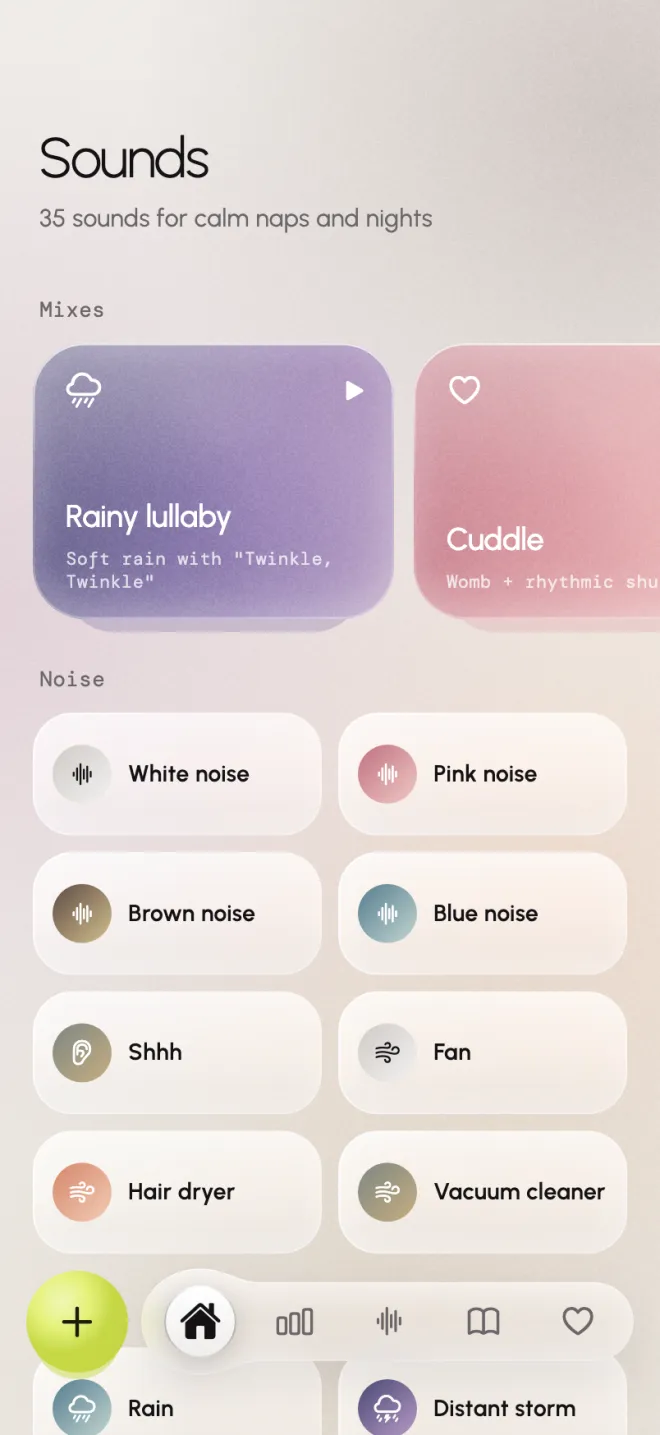 Sounds screen with mixes and noises
